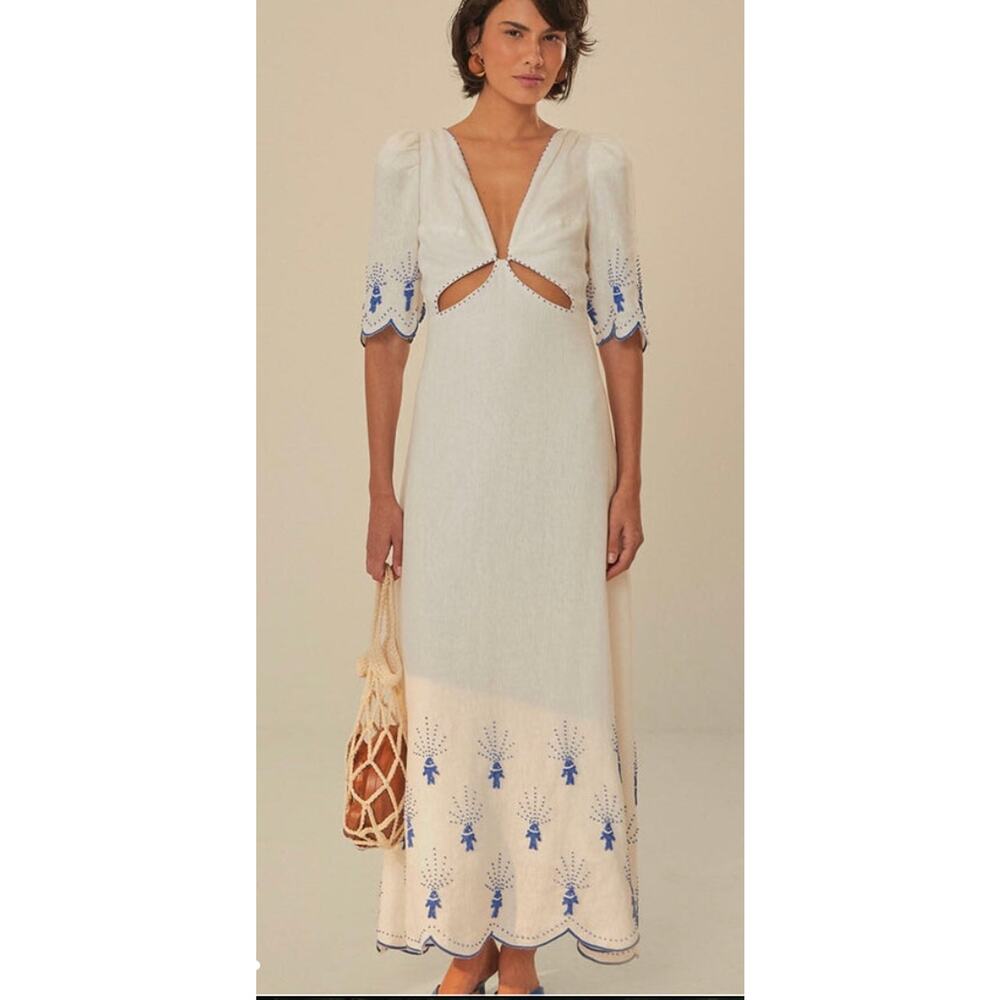 New! Farm Rio Womens Off-White Sea of Fish Beaded Boho Dress Size XL #27